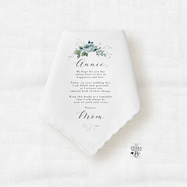 Bride Wedding Gift Handkerchief from Mom, Personalized Bridal Hankie Keepsake for Daughter, Sentimental Wedding Day Gift for Bride