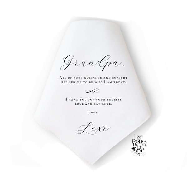 Grandfather of Bride Wedding Handkerchief Gift, Personalized Wedding Keepsake from Granddaughter to Grandpa, Hankie to Granddad from Bride