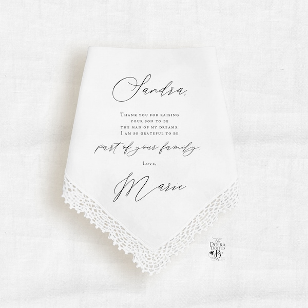 Mother In Law Wedding Handkerchief Gift from Bride, Personalized Hankie Keepsake for Grooms Mother from Bride, Gift from Daughter in Law