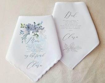 Handkerchief Gift For Mother of the Bride and Father of the Bride, Thank You Gift from the Bride, Blue Floral Cotton Hanky