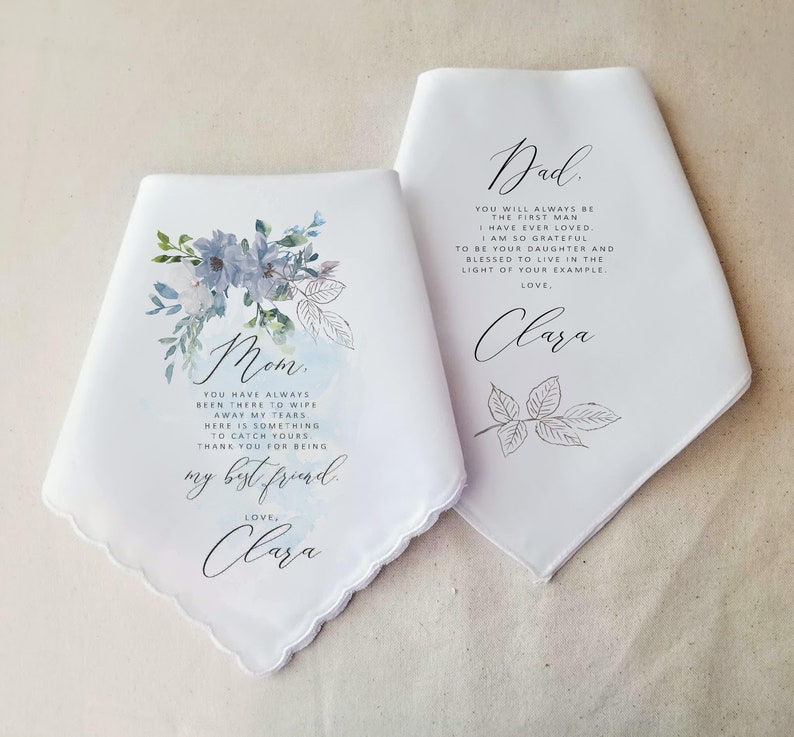 Handkerchief Gift For Mother of the Bride and Father of the Bride, Thank You Gift from the Bride, Blue Floral Cotton Hanky 