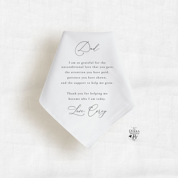 Father of the Groom Handkerchief Gift from Son, Wedding Day Keepsake Hankie for Dad from Son, Personalized Message for the Father of Groom