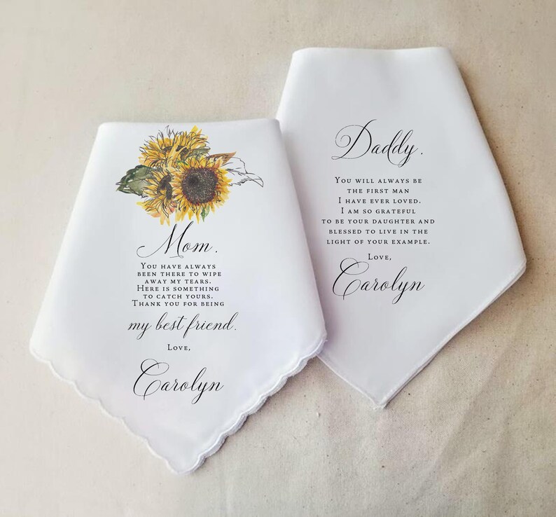 Wedding Handkerchief Gift for Parents Mother of the Bride Mom & Dad Set