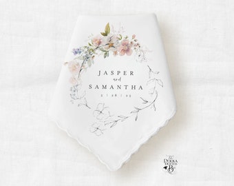 Personalized Vintage Style Handkerchief for Bride and Groom, Wedding Day Keepsake with Custom Names and Event Date, Sentimental Couples Gift