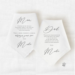 Mother of the Groom Gift, Father of the Groom Gift, Wedding Gift from Son, Personalized Wedding Handkerchief, Parents of the Groom Gift image 1