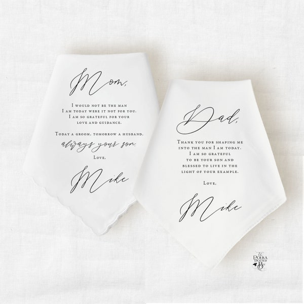 Mother of the Groom Gift, Father of the Groom Gift, Wedding Gift from Son, Personalized Wedding Handkerchief, Parents of the Groom Gift