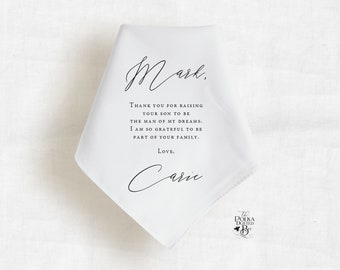 Father In Law Wedding Handkerchief Gift from Bride, Personalized Hankie Gift to Future Father in Law, Customized with Poem, Names and Date