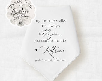 Walk Down the Aisle Handkerchief Wedding Day Gift from Bride, Keepsake Wedding Hankie Personalized Choice of Saying and Name in Modern Font