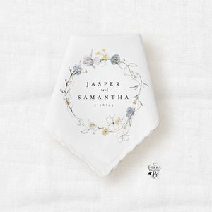 Personalized Vintage Style Handkerchief for Bride and Groom, Wedding Day Keepsake with Custom Names and Event Date, Sentimental Couples Gift