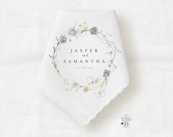 Personalized Vintage Style Handkerchief for Bride and Groom, Wedding Day Keepsake with Custom Names and Event Date, Sentimental Couples Gift