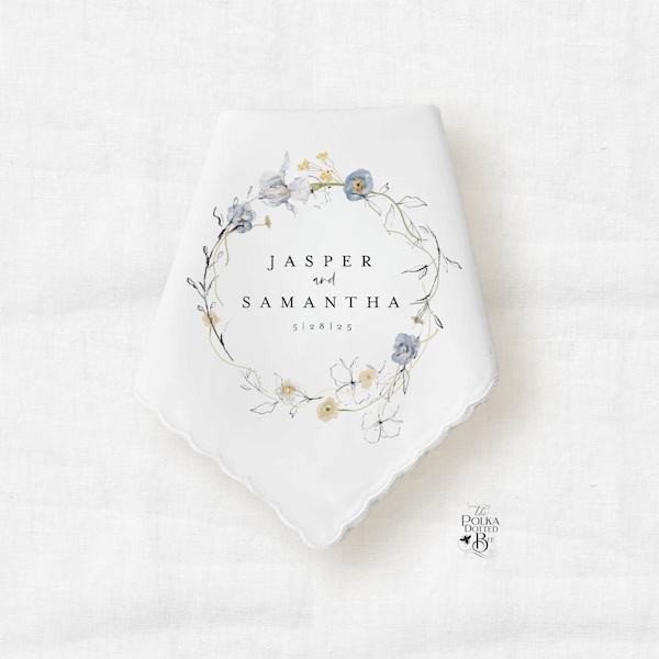 Personalized Vintage Style Handkerchief for Bride and Groom, Wedding Day Keepsake with Custom Names and Event Date, Sentimental Couples Gift