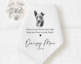 Custom Pet Sketch Handkerchief from Photograph,  Personalized Wedding Day Keepsake for Pet Lover, Gift for Bride or Groom