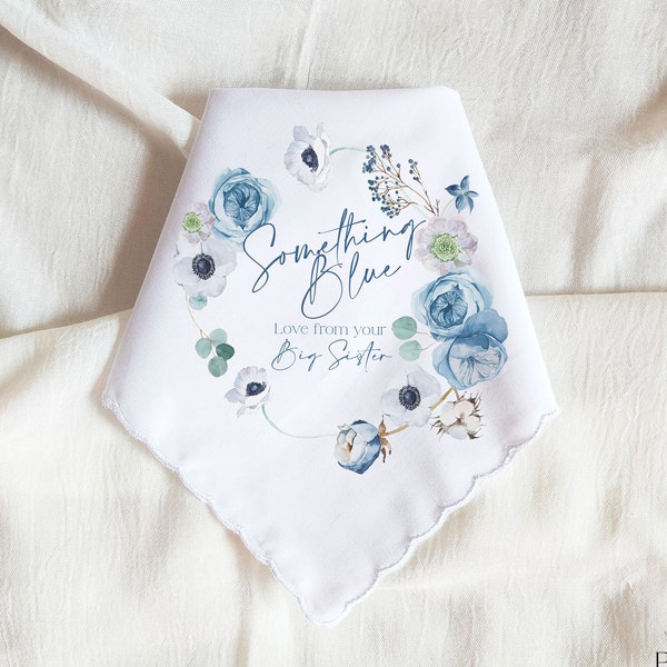 Something Blue Wedding Handkerchief, a Gift for the Bride on her Wedding Day, Gift from Bridesmaids or from Mother of the Bride