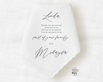 Mother In Law Handkerchief Wedding Day Gift from Bride to Grooms Mom, Personalized Sentimental Hankie Keepsake from Future Daughter In Law