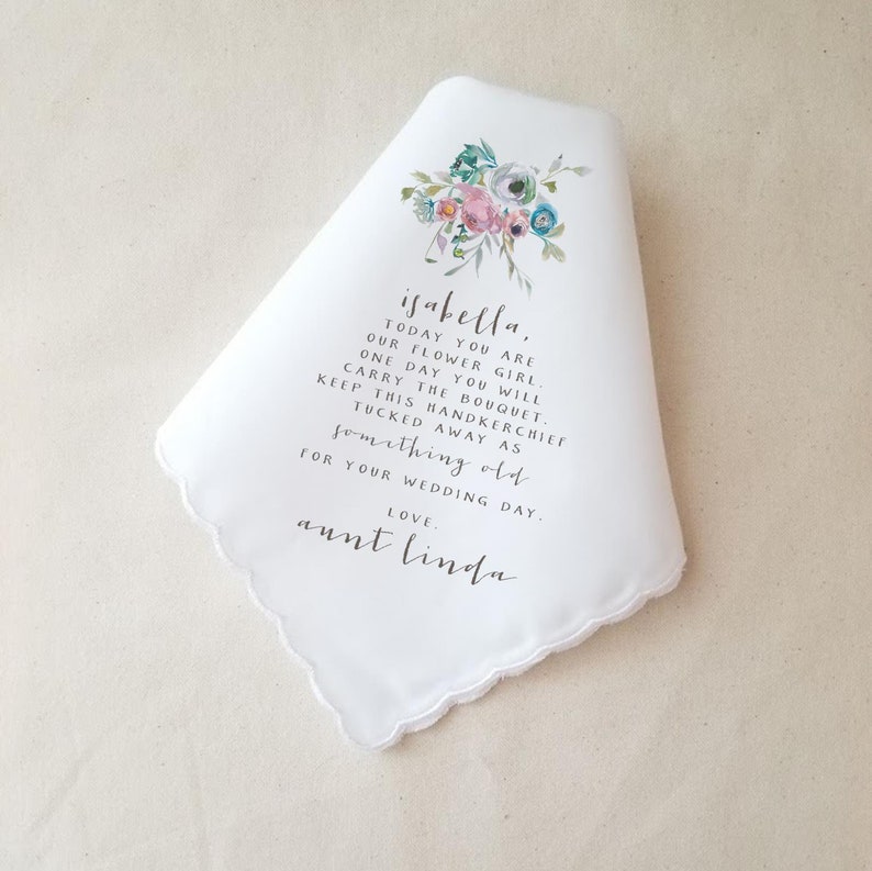 flower girl personalized handkerchief wedding gift