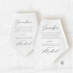 Grandmother of the Bride Wedding Handkerchief Gift from Bride, Wedding Gift for Grandma and Grandpa, Grandparent Wedding Gift from Bride