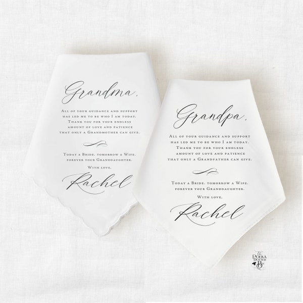 Grandmother of the Bride Wedding Handkerchief Gift from Bride, Wedding Gift for Grandma and Grandpa, Grandparent Wedding Gift from Bride