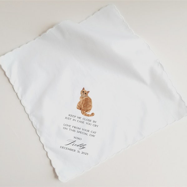 From Your Cat Wedding Handkerchief, Gift for the Bride, Gift for the Groom from their Cat, Pick Your Breed