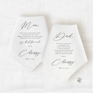 Wedding Handkerchief Gift for Parents, Mother of the Bride Wedding Gift, Father of the Bride Wedding Gift, Personalized Gift from Daughter