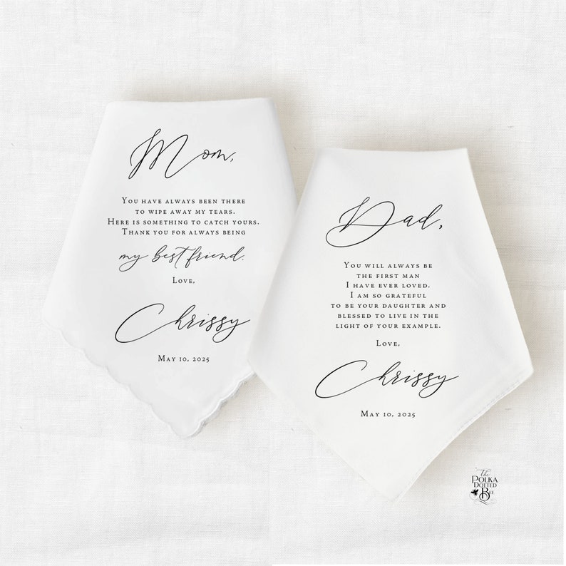 Wedding Handkerchief Gift for Parents, Mother of the Bride Wedding Gift, Father of the Bride Wedding Gift, Personalized Gift from Daughter image 1