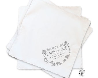 Tears of Joy Handkerchief, Wedding Gift for Mother of the Bride, Gift for the Couple, Personalized Gift for your Wedding Day- Flora