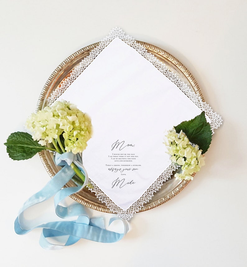 Mother of the Groom Gift, Father of the Groom Gift, Wedding Gift from Son, Personalized Wedding Handkerchief, Parents of the Groom Gift image 4