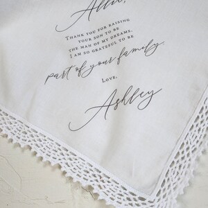 Mother In Law Wedding Handkerchief Gift from Bride, Personalized Hankie Keepsake for Grooms Mother from Bride, Gift from Daughter in Law image 3