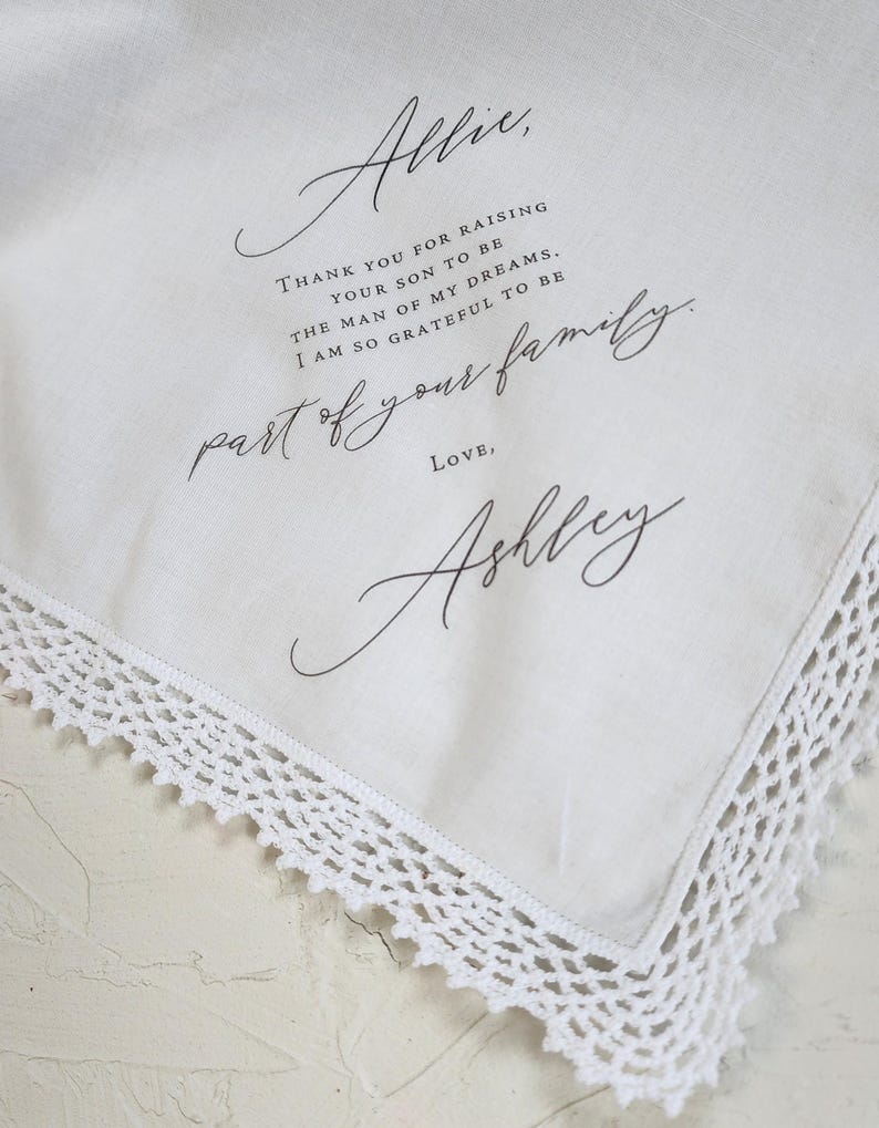 Mother In Law Wedding Handkerchief Gift from Bride, Personalized Hankie Keepsake for Grooms Mother from Bride, Gift from Daughter in Law image 3