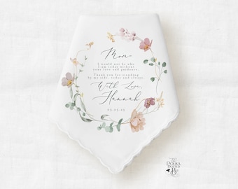 Mother of the Bride Handkerchief Wedding Day Gift from Daughter, Personalized Keepsake Cotton Hankie for Mom from the Bride, Gift for Her