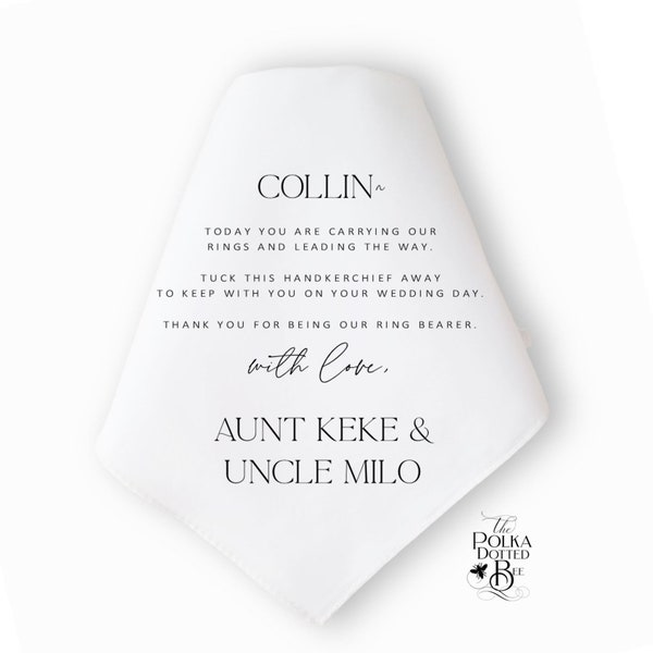 Ring Bearer Handkerchief, Personalized Wedding Gift for the Ring Bearer from the Bride and Groom, Wedding Party Gift, Gift for Him - Serif
