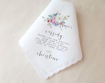 Mother In Law Handkerchief,  Personalized Wedding Gift for Mother In Law, Thank You Gift for Mother of the Groom, Gift from the Bride