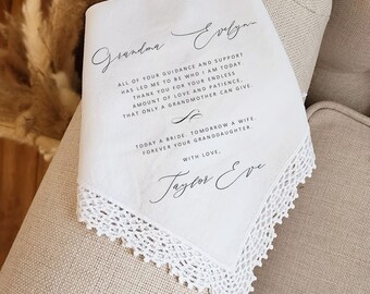 Grandmother of the Bride Handkerchief, Wedding Gift for Grandma of the Bride, From Bride to Grandmother, Grandma Gift from Bride- Classic