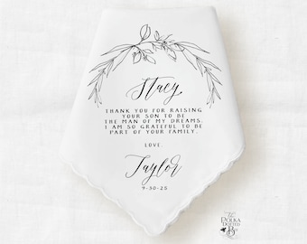 Mother In Law Handkerchief from Bride, Personalized Wedding Gift for Mother of the Groom, Thank You Gift, Mother in Law Wedding Gift- Sketch