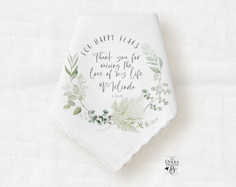 Mother In Law Wedding Handkerchief Gift from Bride, Personalized Keepsake Hankie with Greenery for Mom of Groom from Daughter in Law