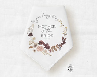 Mother of the Bride Wedding Day Handkerchief Gift from the Couple,  Vintage Inspired Floral Hankie from the Bride Personalized with Date