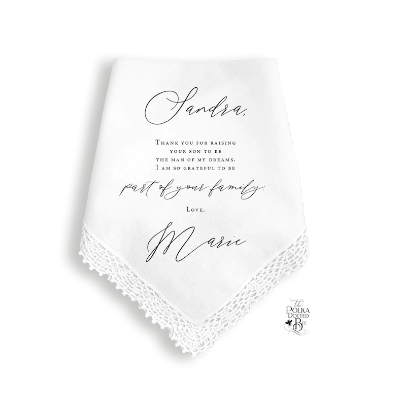 personalized mother in law handkerchief for mother of the groom wedding gift from the bride