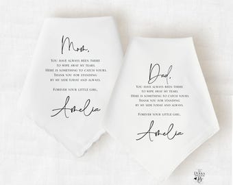 Parents of the Bride Wedding Gift Set from the Bride, Wedding Handkerchief for Mom and Dad from Daughter, Personalized Gift to Parents
