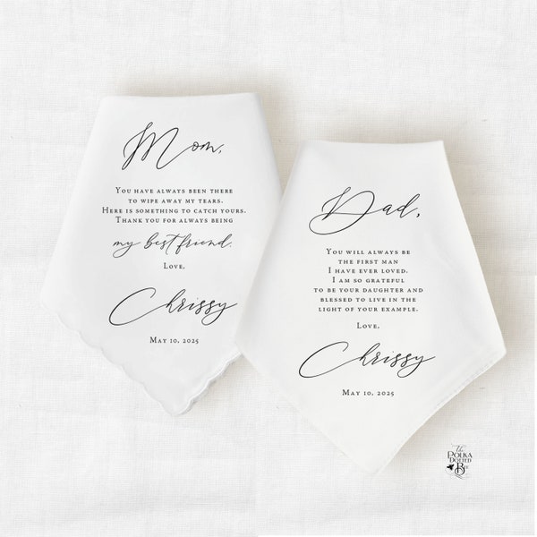 Mother of the Bride Handkerchief Gift for Mom, Father of the Bride Handkerchief Gift for Dad, Personalized Wedding Gift from Daughter