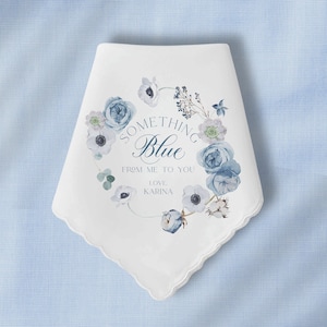 Something Blue Wedding Handkerchief Gift for Bride on her Wedding Day, Personalized Hanky Wedding Keepsake from Bridal Party or Friend