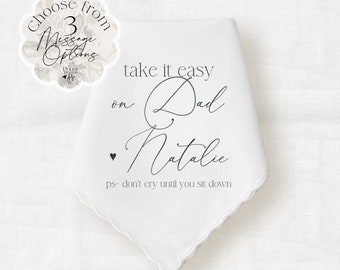 Mother of the Bride Handkerchief Wedding Day Gift, Keepsake Wedding Hankie Personalized with Choice of Saying, Name and Date in Modern Font