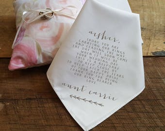 Ring Bearer Handkerchief, Wedding Gift from Bride and Groom, Personalized Gift For Ring Bearer, Thank You Gift for Ring Bearer