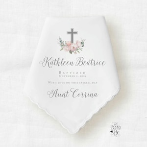 Cadeau de baptême pour fille, cadeau mouchoir de baptême personnalisé pour filleule ou nièce, souvenir pour confirmation chrétienne ou dédicace
