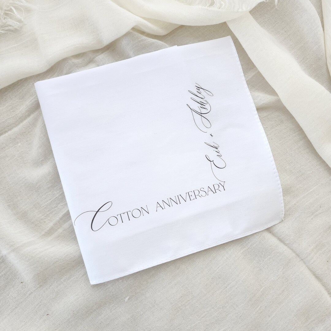 Cotton Anniversary Gift, Personalized Handkerchief Anniversary Gift With Wedding Couple's Name