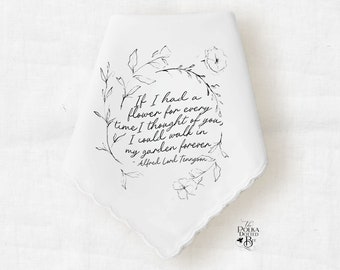 Memorial Handkerchief Bereavement Gift for Loss of a Loved One, Memorial Handkerchief Sympathy Gift with Tennyson Quote, Funeral Keepsake