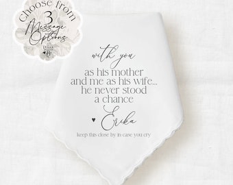 Future Mother in Law Handkerchief Wedding Day Gift, Keepsake Wedding Hankie Personalized with Choice of Saying, Name and Date in Modern Font