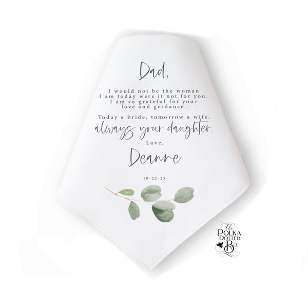 Father of the Bride Handkerchief Gift from Bride, Personalized Wedding Gift from Bride to Father, Gift for Dad, Custom Gift from Daughter