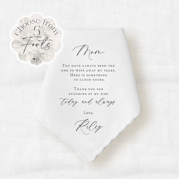 Choose Your Font Handkerchief Wedding Gift for Mom, Personalized Custom Wedding Memento from the Bride, Thank You Gift for your Wedding Day