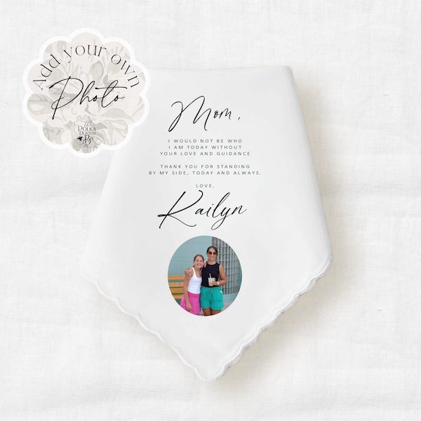 Handkerchief Gift with Custom Photograph,  Personalized Wedding Day Hankie Keepsake for Mother or Father of Bride, Wedding Token for Parents