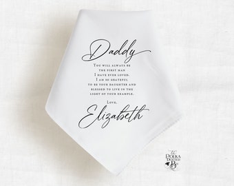 Father of the Bride Handkerchief Wedding Gift for Dad, Wedding Hankie Keepsake from Daughter Personalized with Poem, Names and Wedding Date