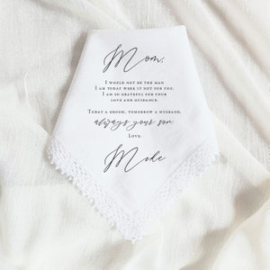 Mother of the Groom Gift, Father of the Groom Gift, Wedding Gift from Son, Personalized Wedding Handkerchief, Parents of the Groom Gift image 2